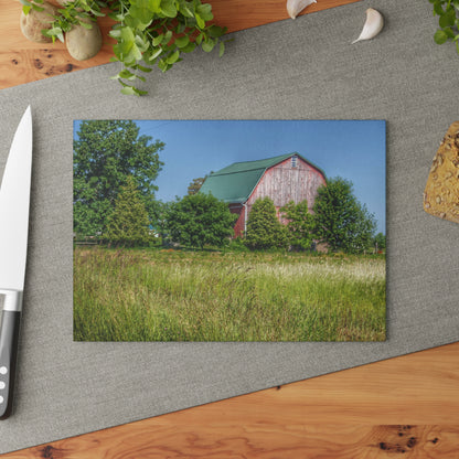 U R There Photography Elmwood Road Red IV Rustic Farmhouse Tempered-Glass Cutting Board