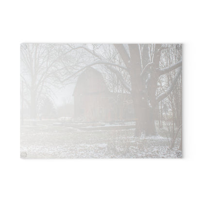 U R There Photography Bishop Road Winter Red Rustic Farmhouse Tempered-Glass Cutting Board