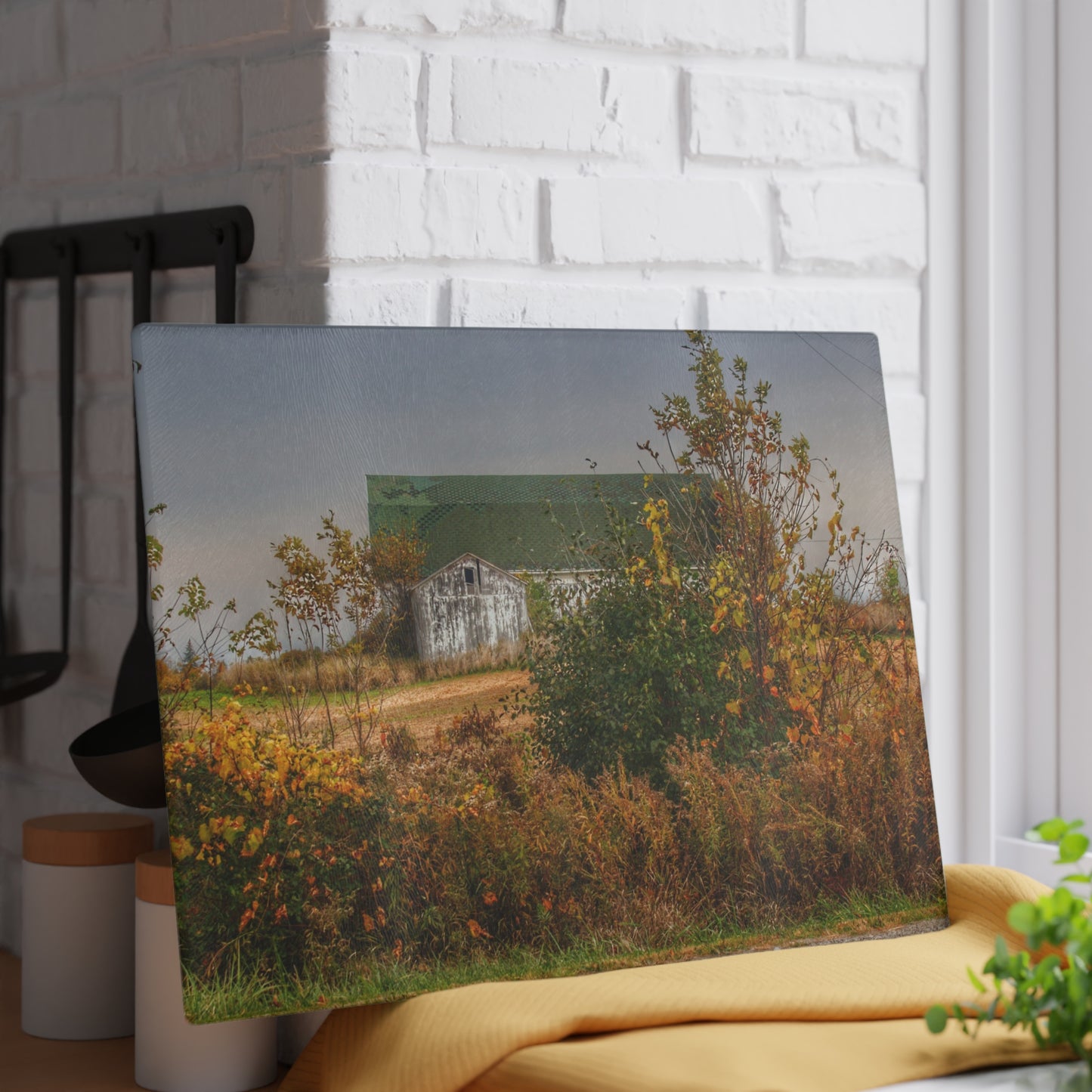 U R There Photography Hill Road White Rustic Farmhouse Tempered-Glass Cutting Board