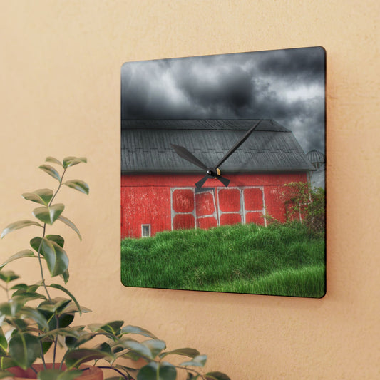 U R There Photography Stanley Road Red II Rustic Farmhouse Acrylic Analog Wall Clock