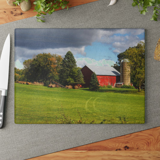 U R There Photography Columbiaville Road Red II Rustic Farmhouse Tempered-Glass Cutting Board
