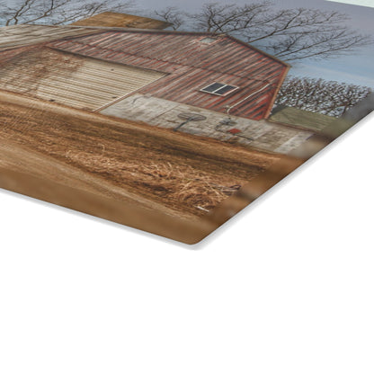 U R There Photography Maple Valley Road Red I Rustic Farmhouse Tempered-Glass Cutting Board