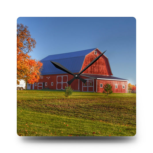 Shoemaker Road Red Rustic Farmhouse Acrylic Analog Wall Clock 10.75'' × 10.75'' (Square)