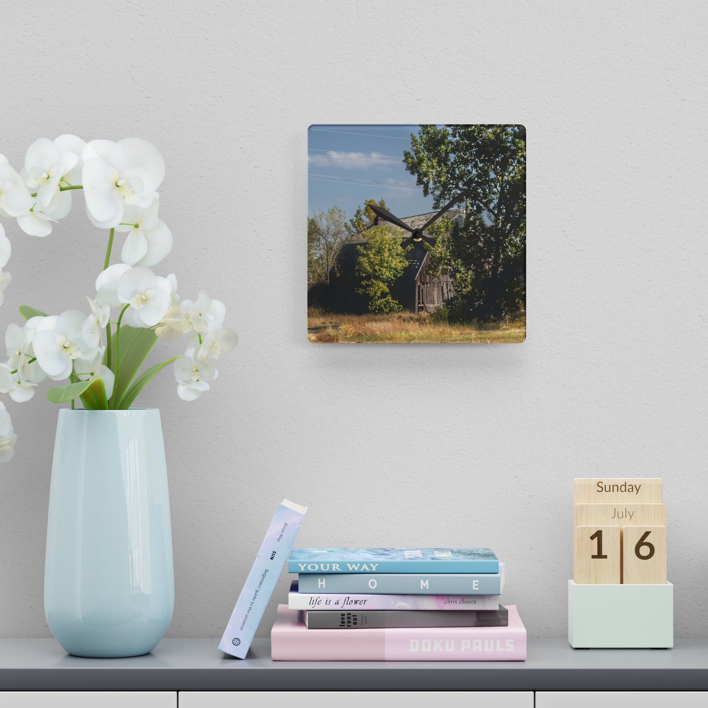 U R There Photography Barnes Road Grey Rustic Farmhouse Acrylic Analog Wall Clock