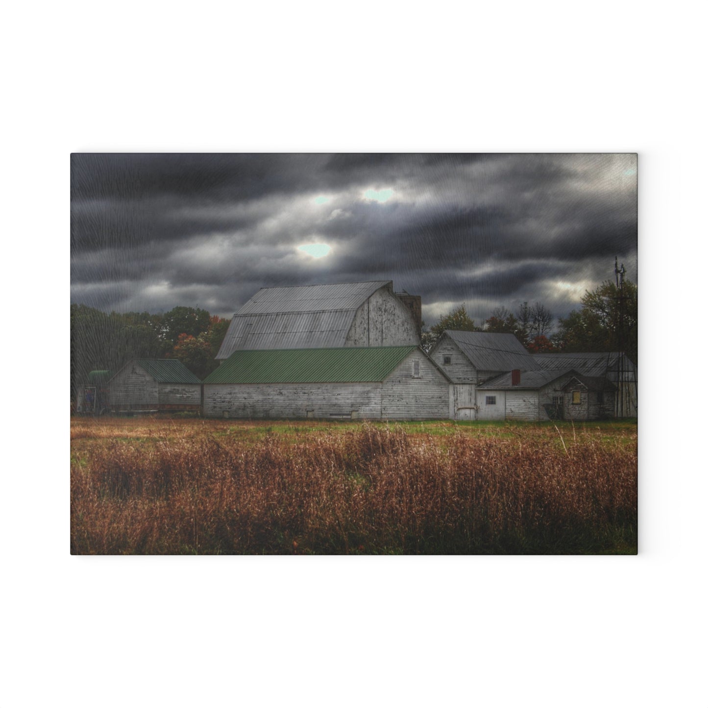 U R There Photography Farnsworth Road White Rustic Farmhouse Tempered-Glass Cutting Board