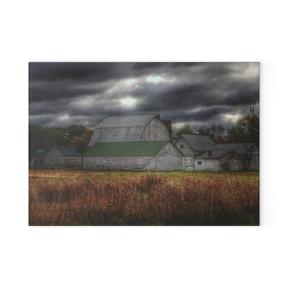 U R There Photography Farnsworth Road White Rustic Farmhouse Tempered-Glass Cutting Board