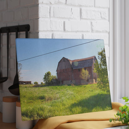 U R There Photography Leslie Road Red I Rustic Farmhouse Tempered I-Glass Cutting Board 8"x 11"