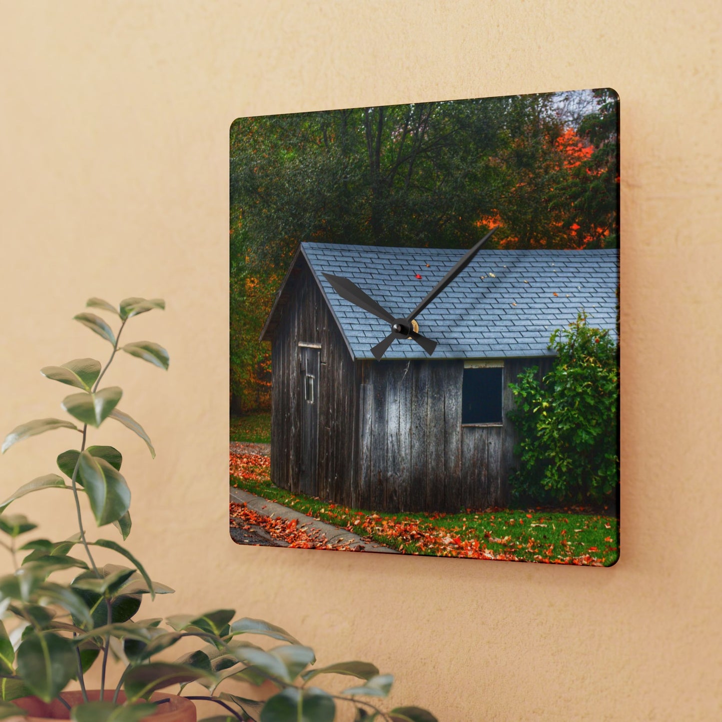 U R There Photography Grey Roadside Shack Rustic Farmhouse Acrylic Analog Wall Clock