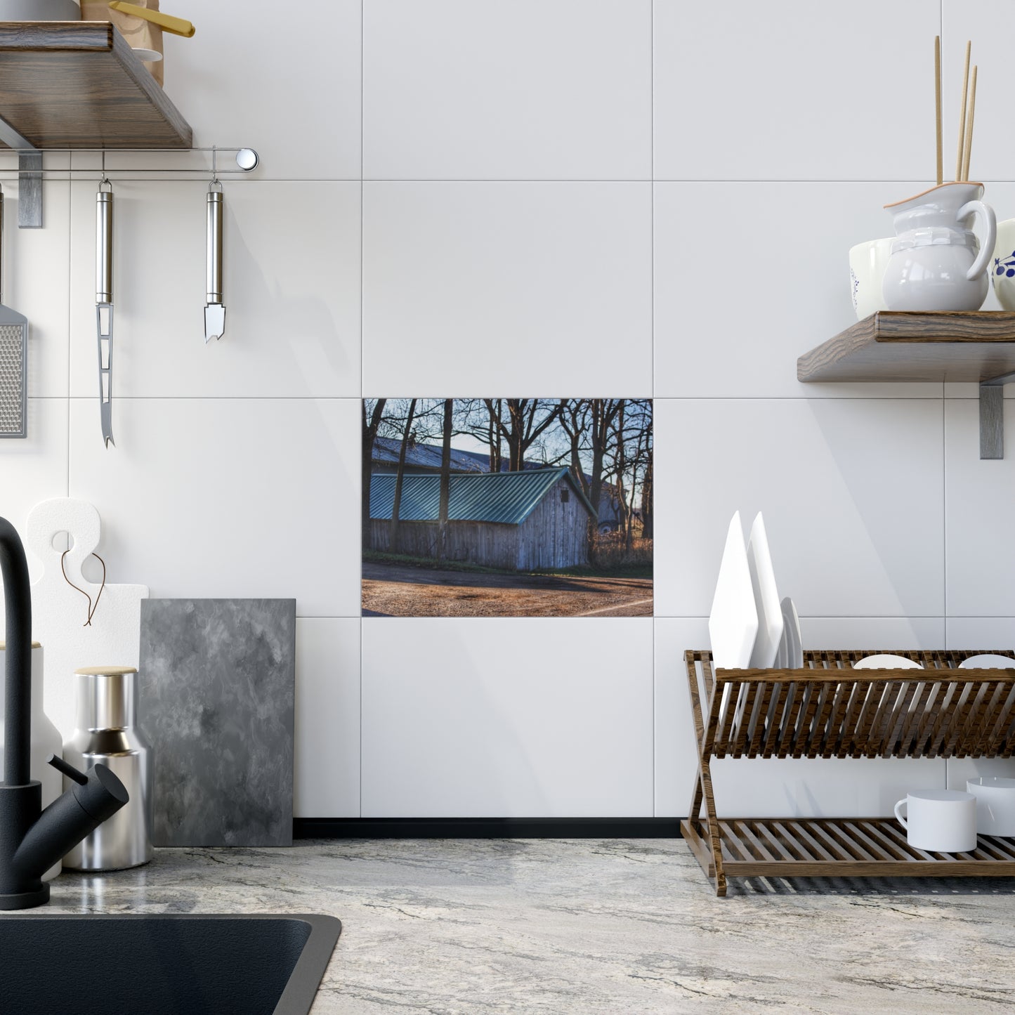 U R There Photography Baldwin Roadside Shack Rustic Farmhouse Decorative Ceramic Tile 6" × 8" Glossy