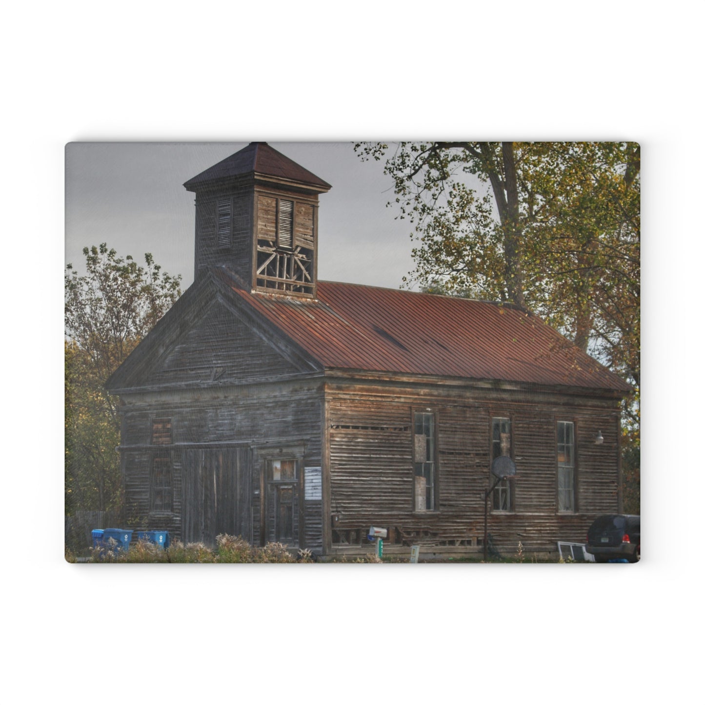 U R There Photography Taylor Road Church of Old Rustic Farmhouse Tempered-Glass Cutting Board