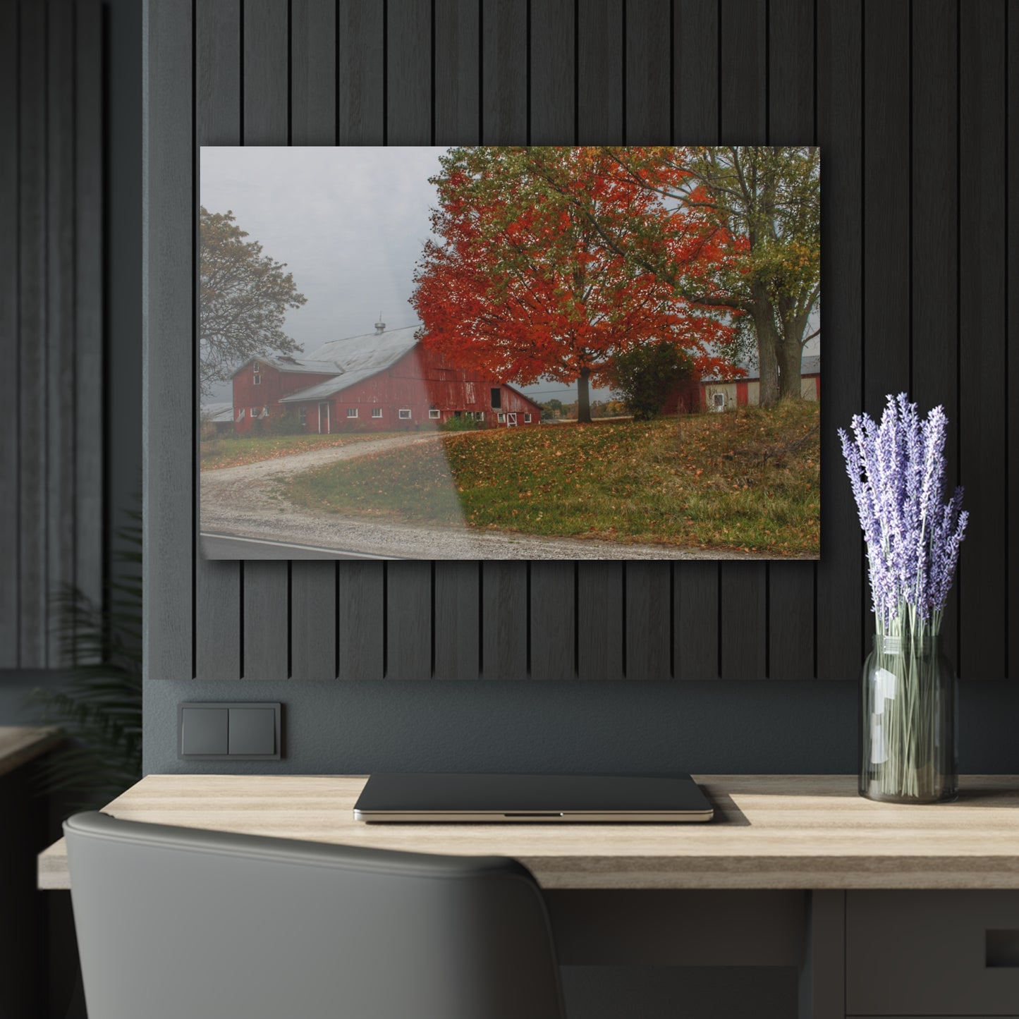 U R There Photography Goodrich Baldwin Road Reds II Rustic Farmhouse Acrylic Wall Print