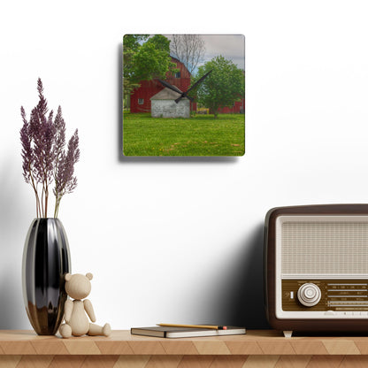 U R There Photography Roods Lake Road Red I Rustic Farmhouse Acrylic Analog Wall Clock