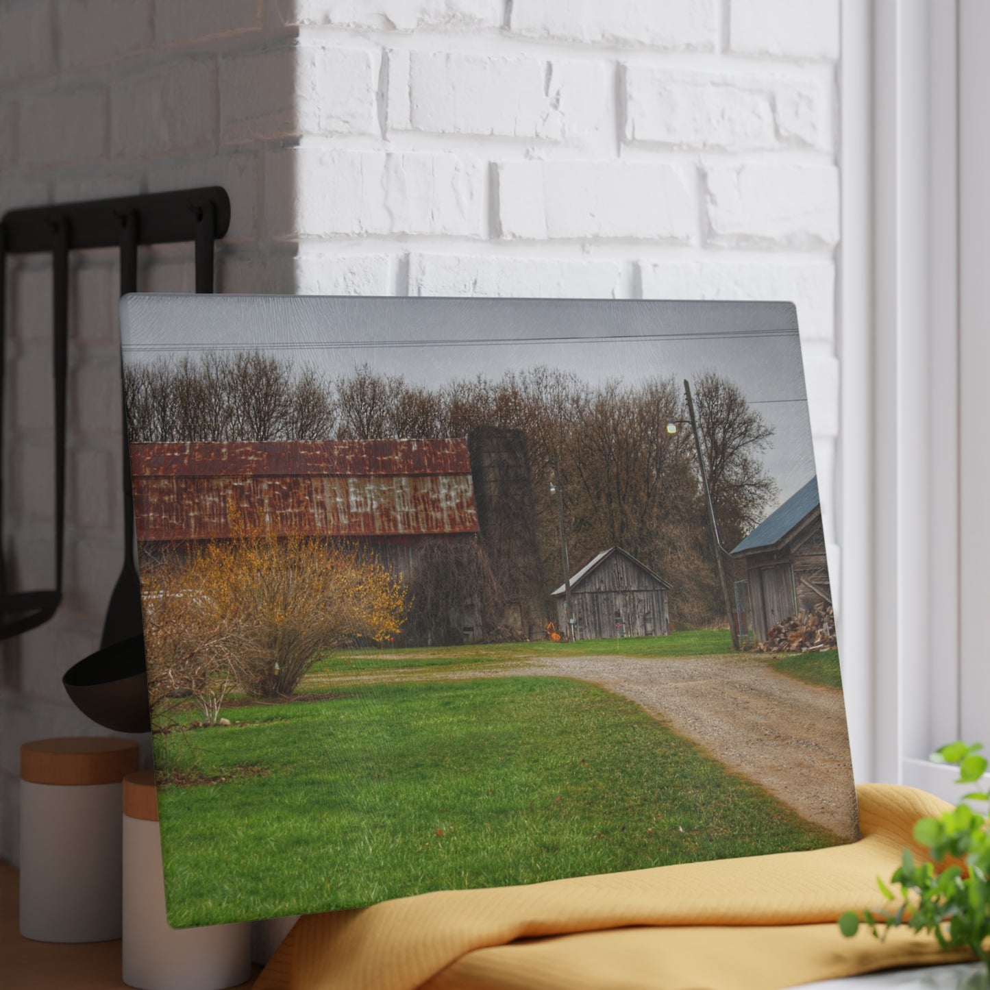 U R There Photography South Summers Road Rusted and Little Grey Rustic Farmhouse Tempered-Glass Cutting Board
