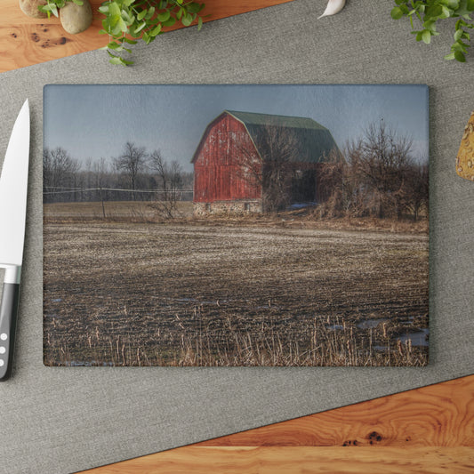 U R There Photography Bowers Road Goodland Red Rustic Farmhouse Tempered-Glass Cutting Board