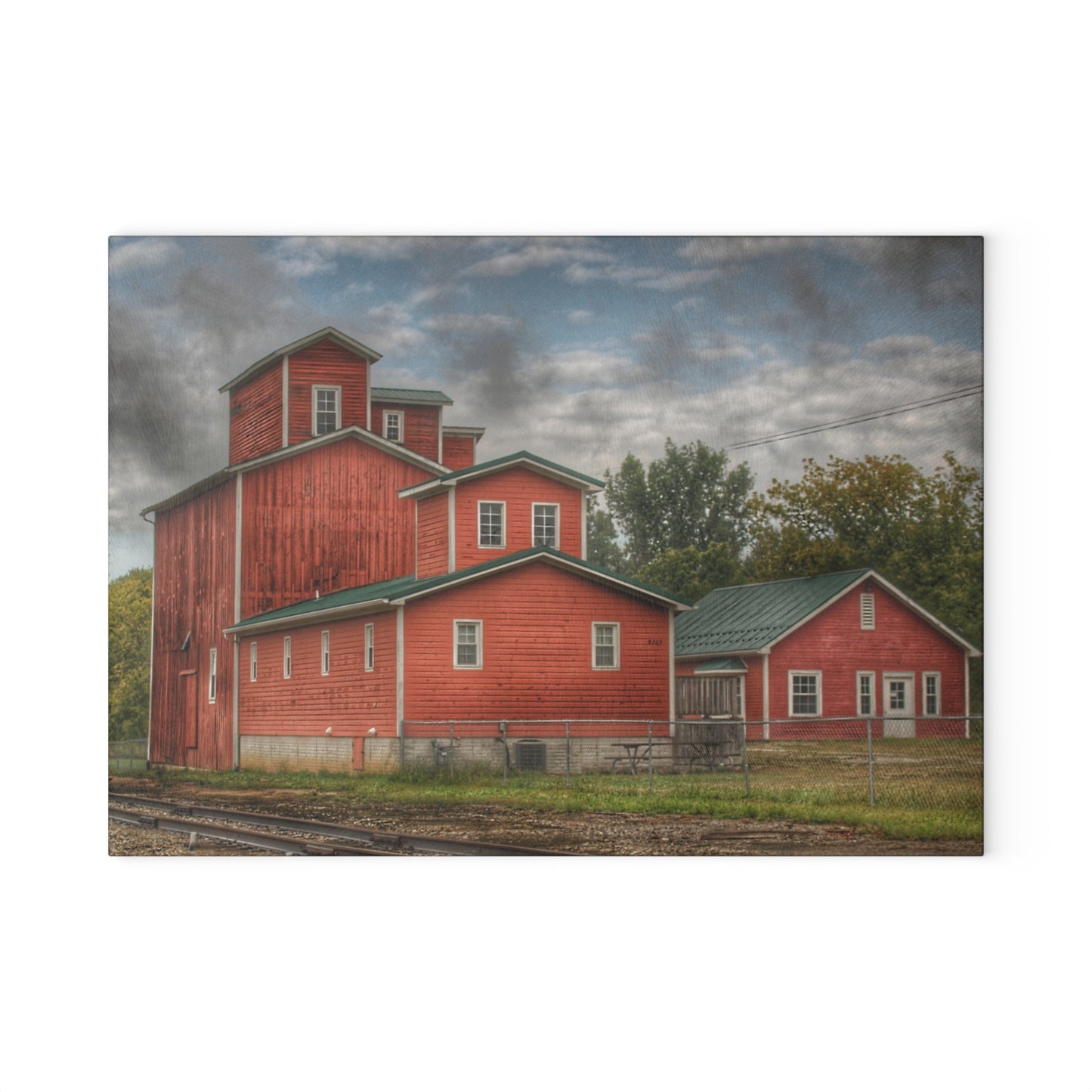 U R There Photography Aside the Tracks in Clifford Rustic Farmhouse Tempered-Glass Cutting Board
