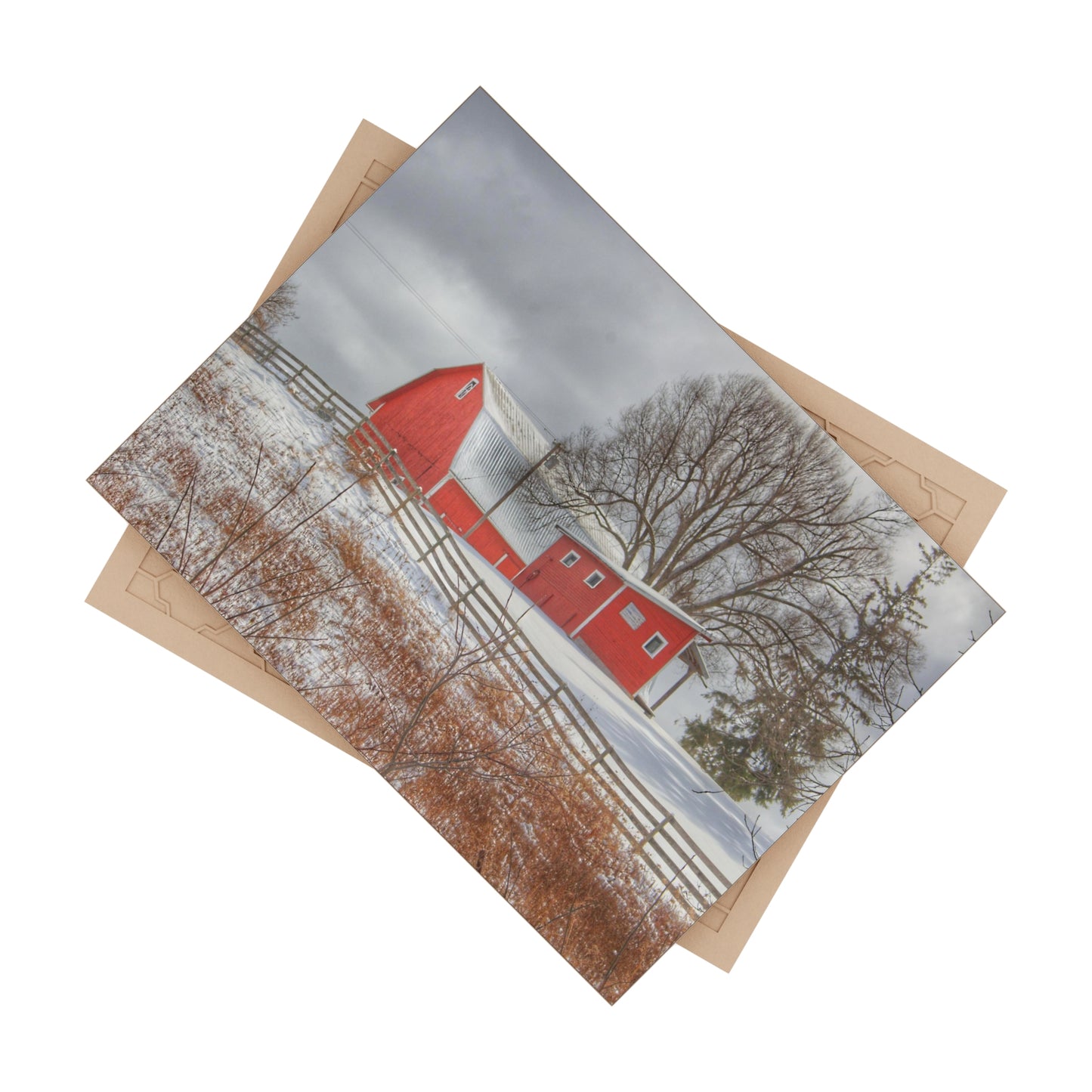 U R There Photography Catlin Red and Fence II Rustic Farmhouse Decorative Ceramic Tile