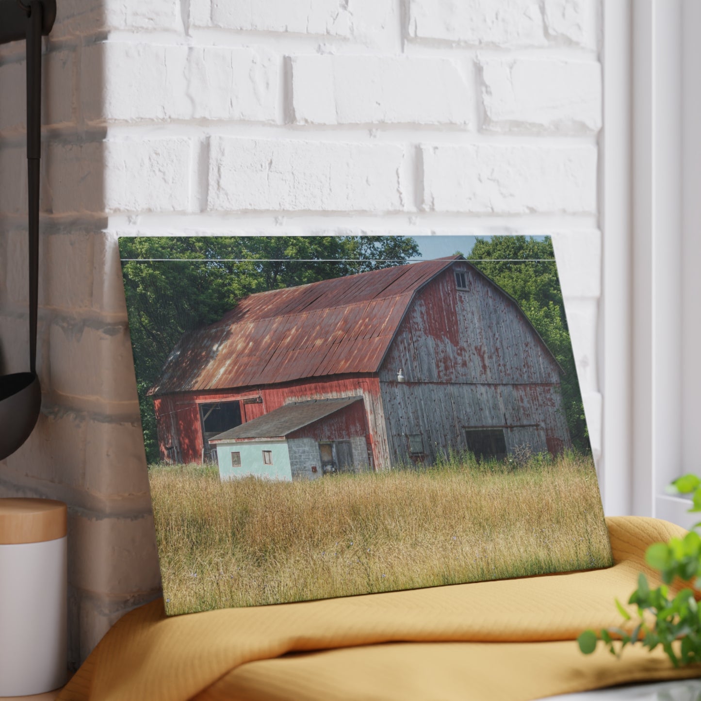 U R There Photography Scott Road Red Rustic Farmhouse Tempered-Glass Cutting Board