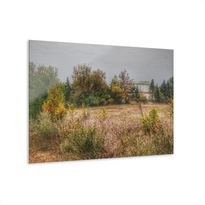 U R There Photography Hadley Road Hidden Red in Fall Rustic Farmhouse Acrylic Wall Print
