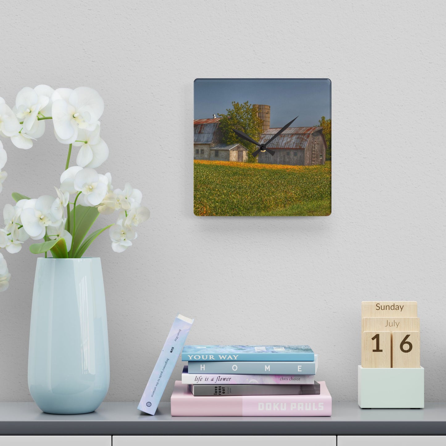 U R There Photography Swaffer Road Duo Rustic Farmhouse Acrylic Analog Wall Clock