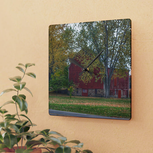 U R There Photography Mayville Lapeer Road Red in the Fall Rustic Farmhouse Acrylic Analog Wall Clock