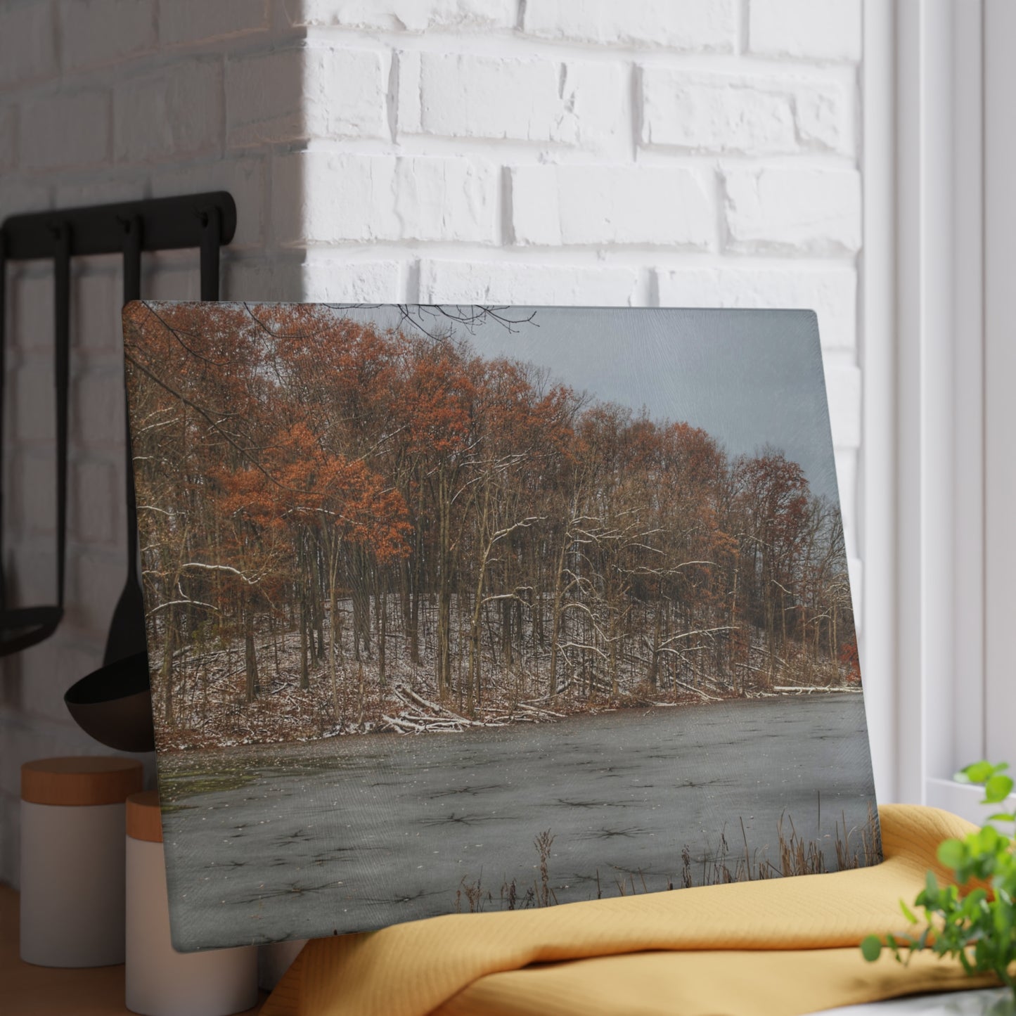 U R There Photography The Freeze of Thornville Rustic Farmhouse Tempered-Glass Cutting Board