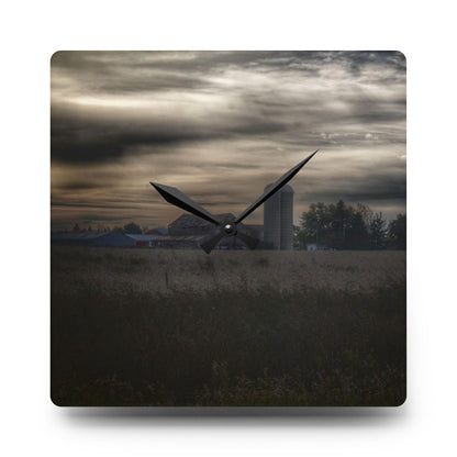 U R There Photography Across the Field on Brown City Road Rustic Farmhouse Acrylic Analog Wall Clock