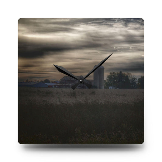 U R There Photography Across the Field on Brown City Road Rustic Farmhouse Acrylic Analog Wall Clock 10.75'' × 10.75'' (Square)