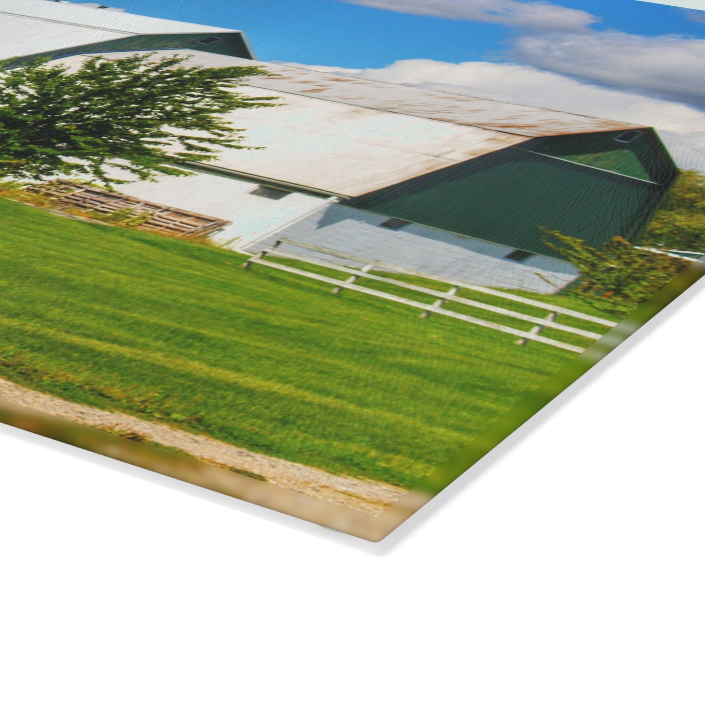 U R There Photography Hough Road Green Rustic Farmhouse Tempered-Glass Cutting Board