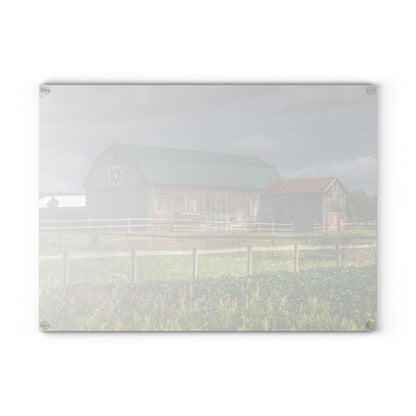 U R There Photography West Millington Road Grey Quilt Rustic Farmhouse Tempered-Glass Cutting Board