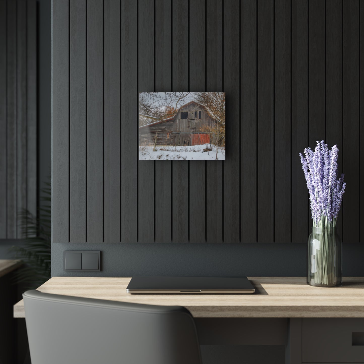 U R There Photography Hayes Road Grey in Winter I Rustic Farmhouse Acrylic Wall Print