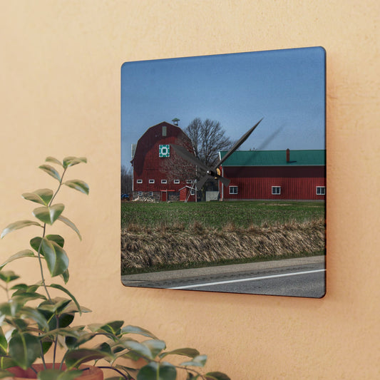 U R There Photography M-15 Quilted Red Rustic Farmhouse Acrylic Analog Wall Clock