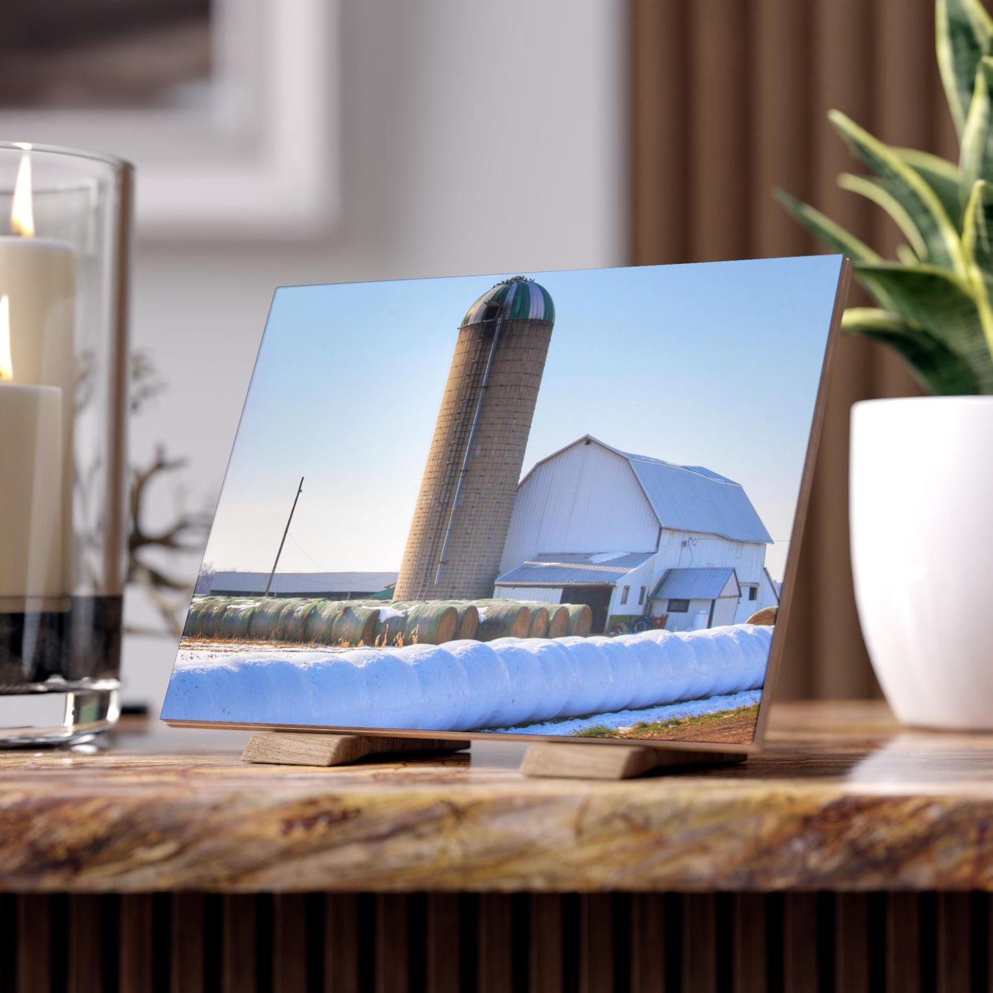 U R There Photography Bowers Road White in Winter Rustic Farmhouse Decorative Ceramic Tile