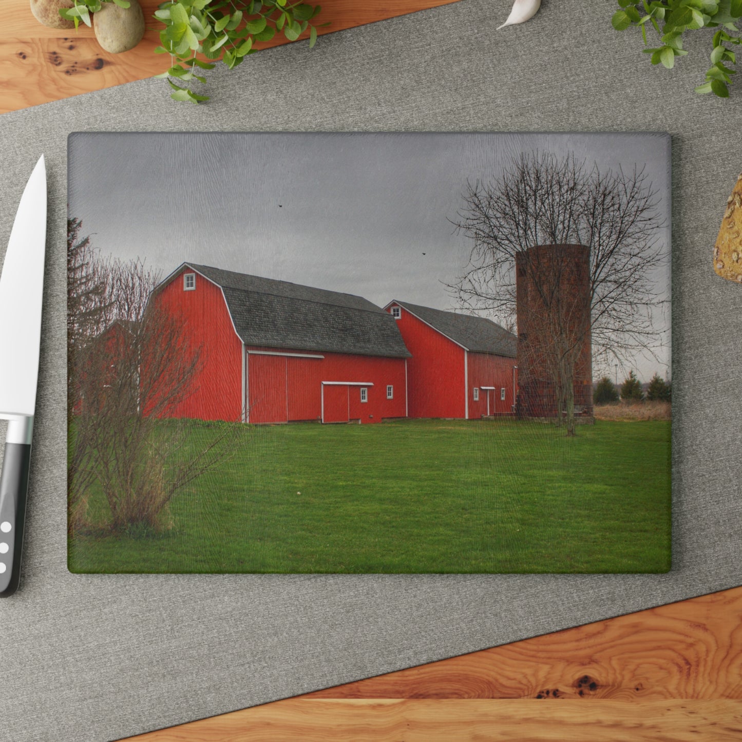 U R There Photography Hough Road Reds II Rustic Farmhouse Tempered-Glass Cutting Board