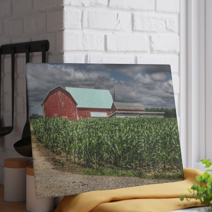 U R There Photography Millington Road Reds Rustic Farmhouse Tempered-Glass Cutting Board
