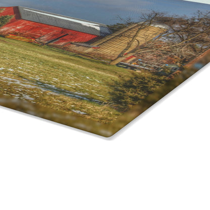 U R There Photography Columbiaville Road Red I Rustic Farmhouse Tempered-Glass Cutting Board