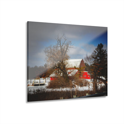U R There Photography Hadley Road Hidden Red in Winter Rustic Farmhouse Acrylic Wall Print