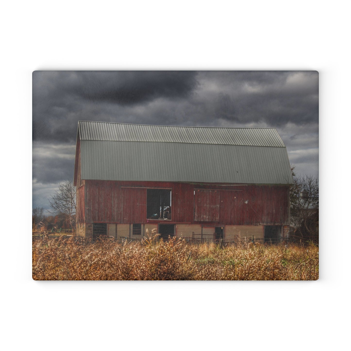 U R There Photography Booth Road Cow Barn I Rustic Farmhouse Tempered-Glass Cutting Board