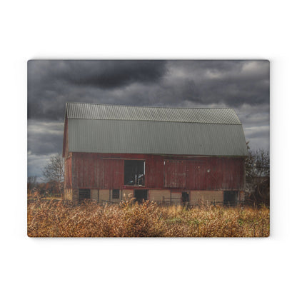 U R There Photography Booth Road Cow Barn I Rustic Farmhouse Tempered-Glass Cutting Board