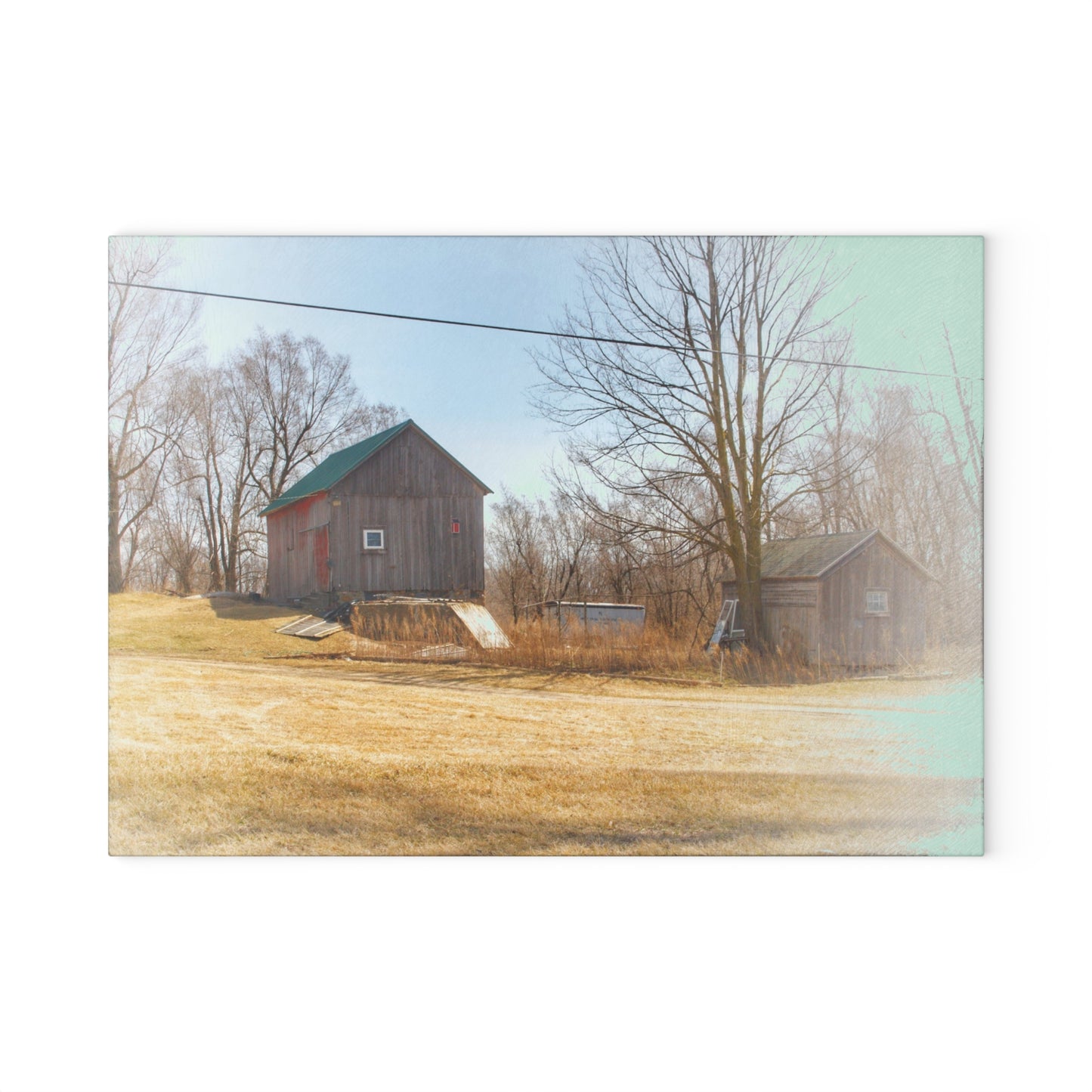 U R There Photography Klam Road Hillside Greys Rustic Farmhouse Tempered-Glass Cutting Board