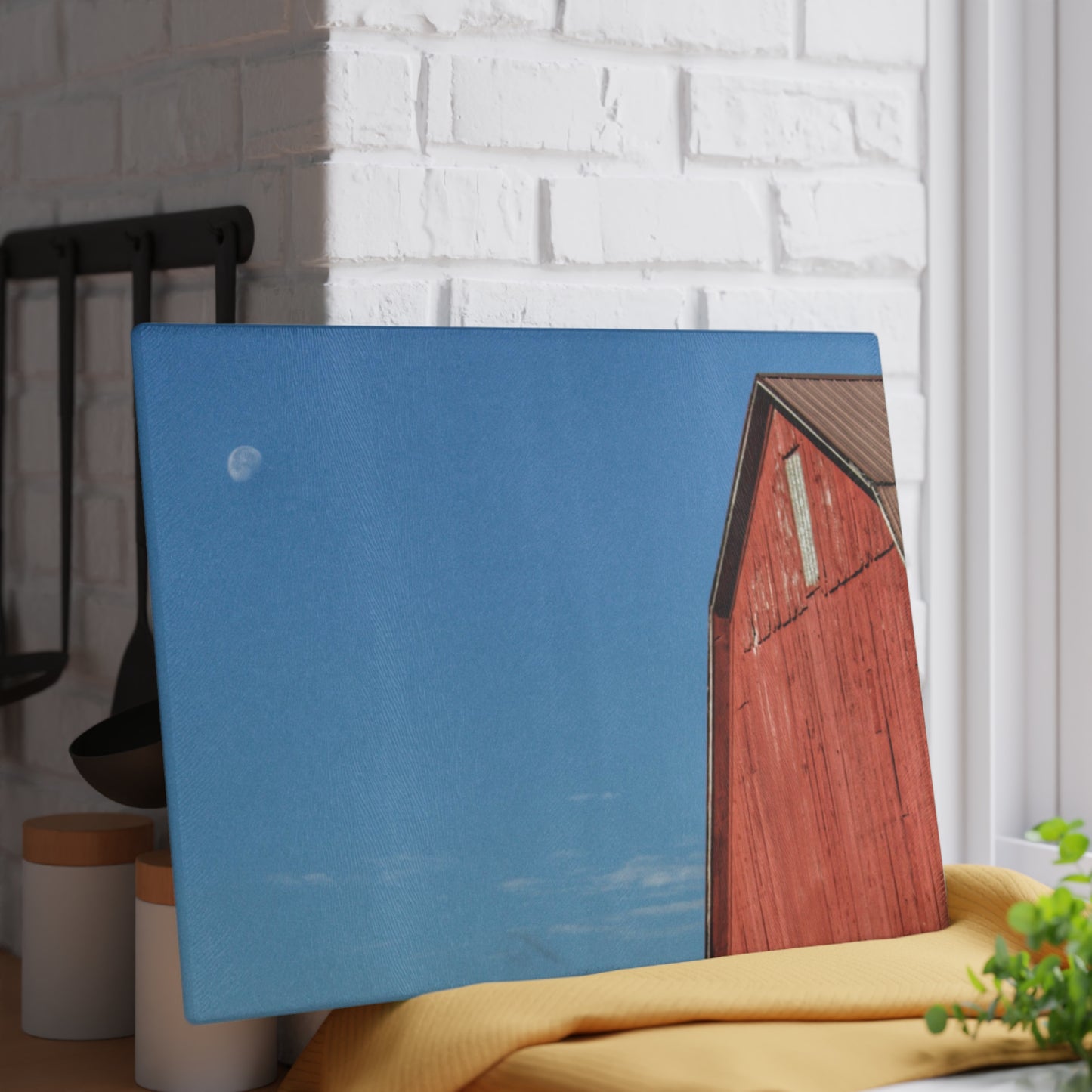 U R There Photography Fargo Road Red II Rustic Farmhouse Tempered-Glass Cutting Board