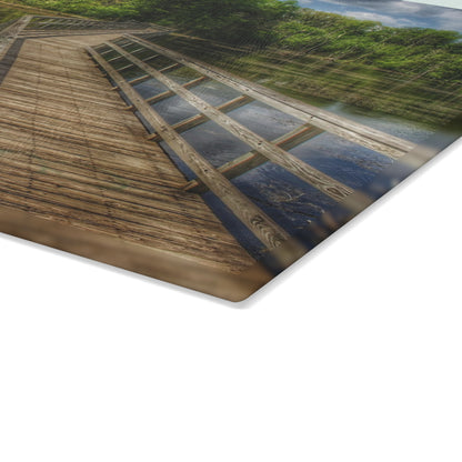 U R There Photography Linear Park Bridge in Lapeer III Rustic Farmhouse Tempered-Glass Cutting Board