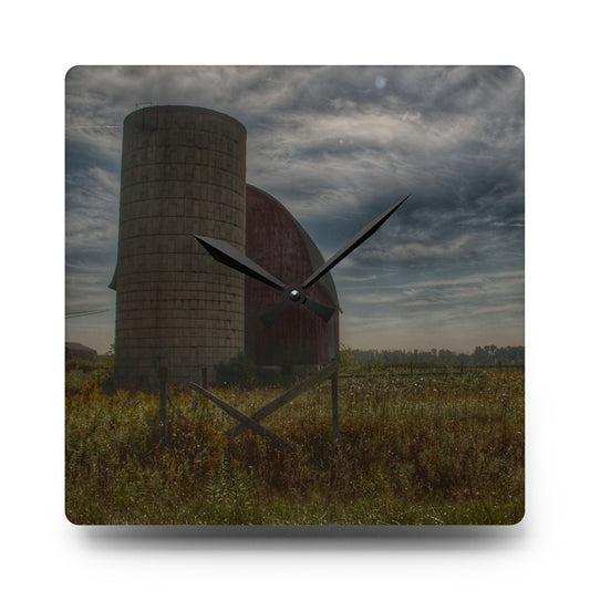 Mushroom Road Red I Rustic Farmhouse Acrylic Analog Wall Clock 10.75'' × 10.75'' (Square)