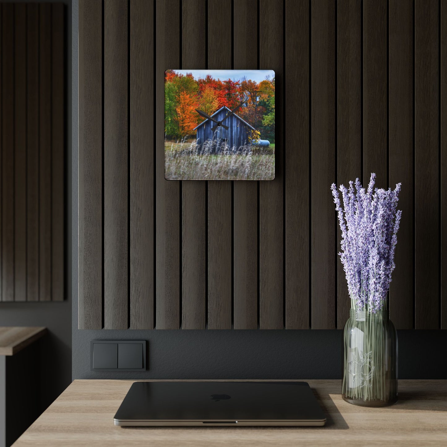 U R There Photography Beyond Church Road Little Grey Rustic Farmhouse Acrylic Analog Wall Clock