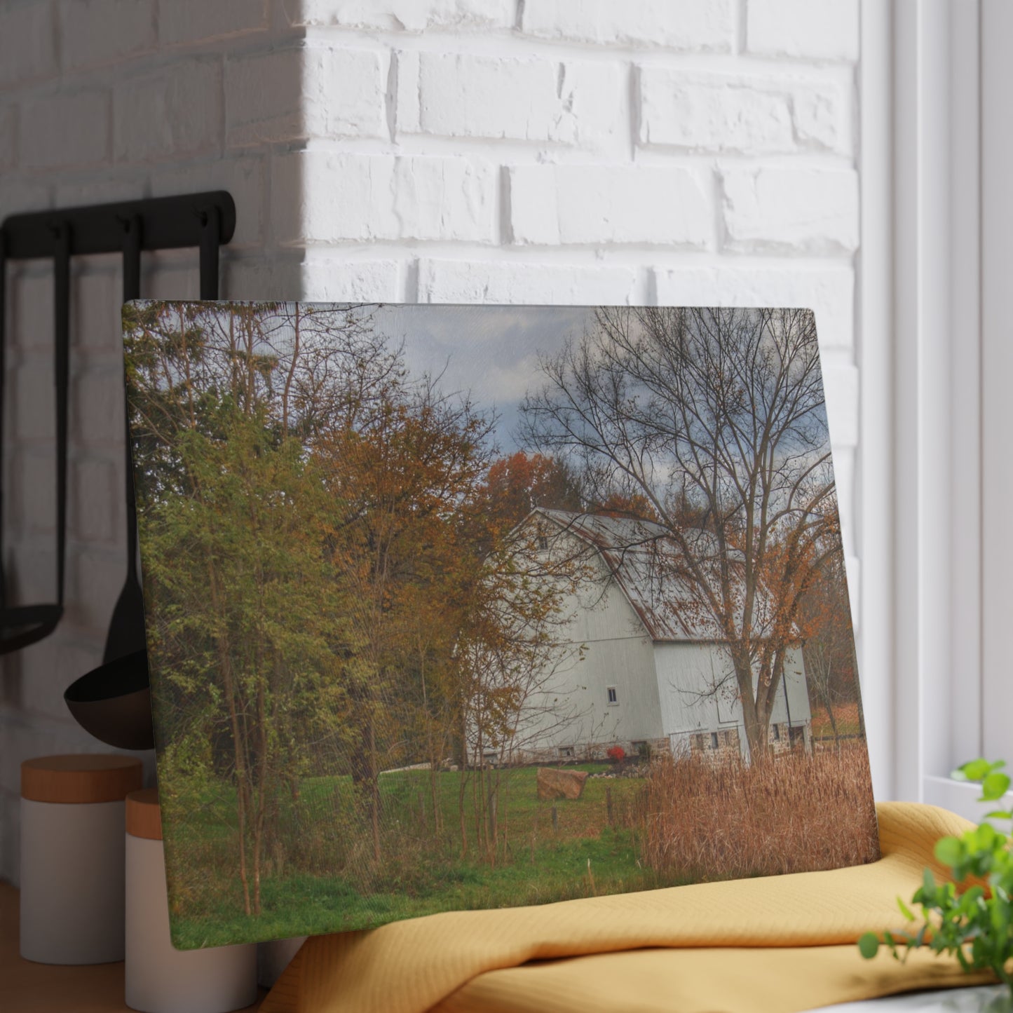 U R There Photography East Oakwood White Rustic Farmhouse Tempered-Glass Cutting Board