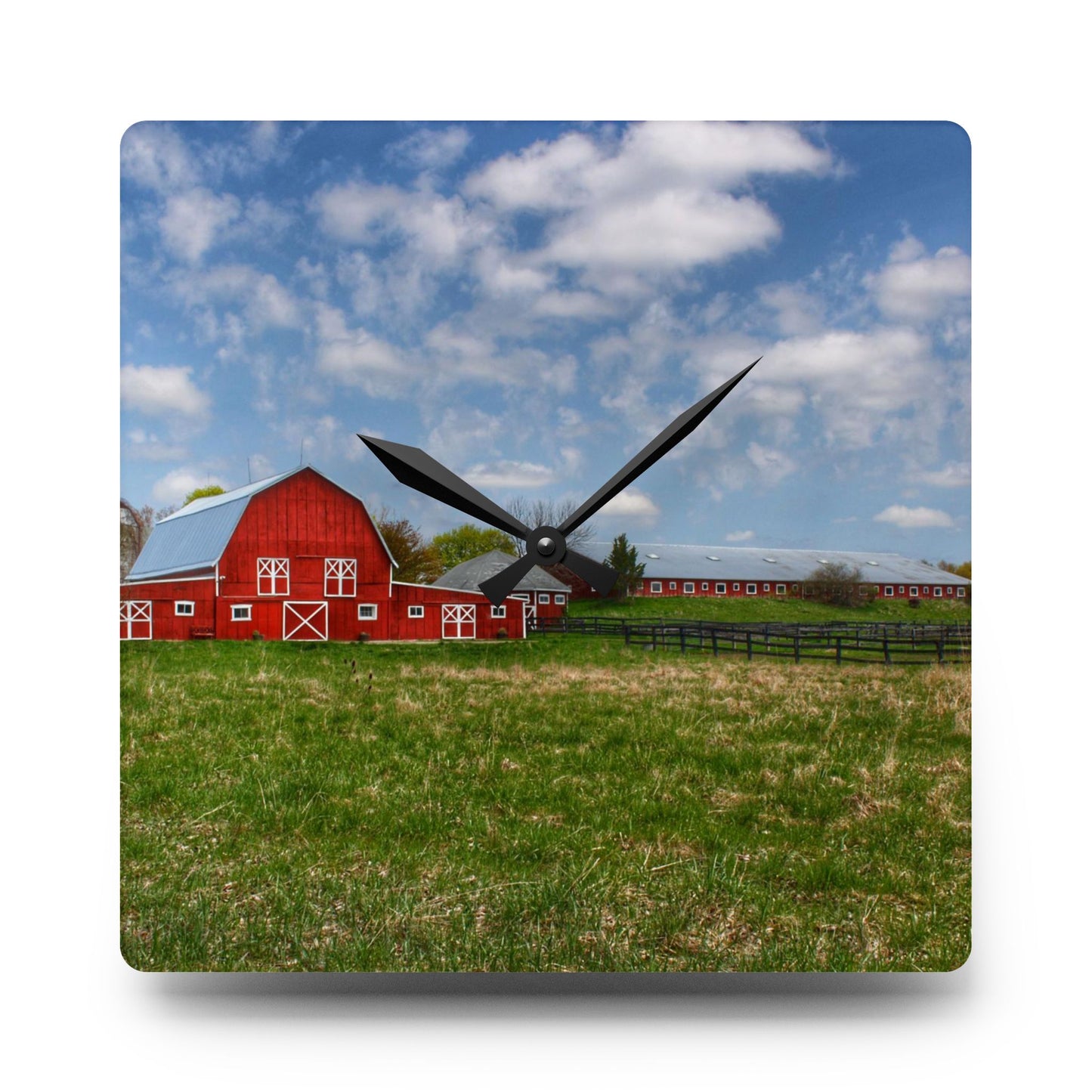 U R There Photography Delano Road Reds II Rustic Farmhouse Acrylic Analog Wall Clock