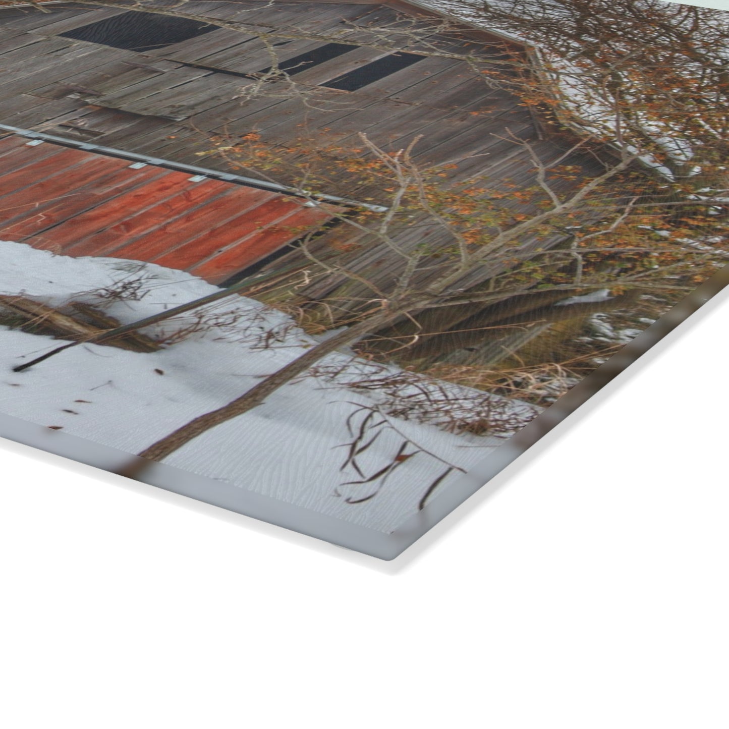 U R There Photography Hayes Road Grey in Winter I Rustic Farmhouse Tempered-Glass Cutting Board