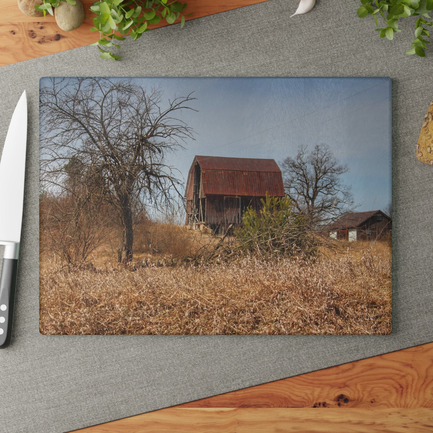 U R There Photography Klam Road Rusted Reds Rustic Farmhouse Tempered-Glass Cutting Board
