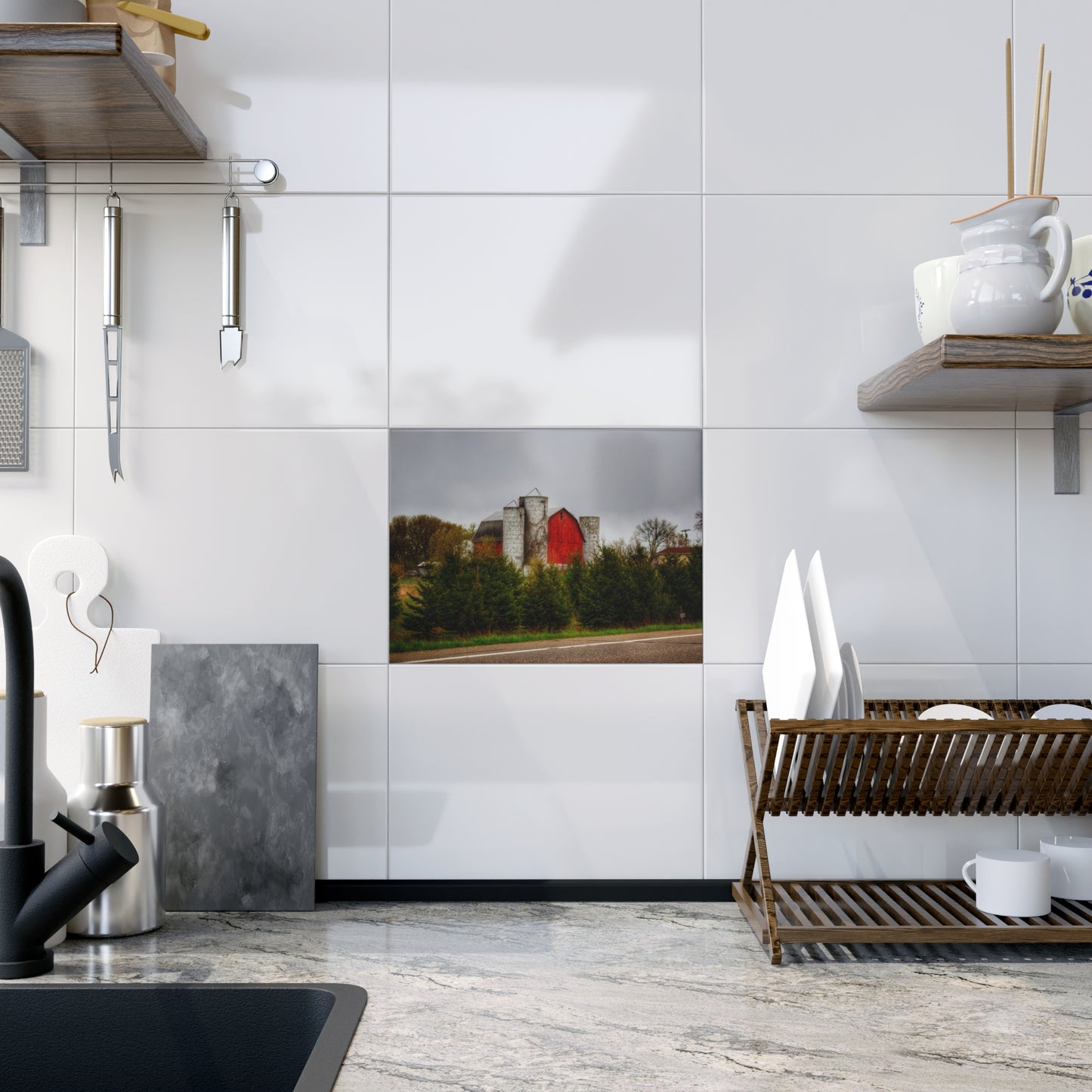 U R There Photography Castle Corner Red II Rustic Farmhouse Decorative Ceramic Tile