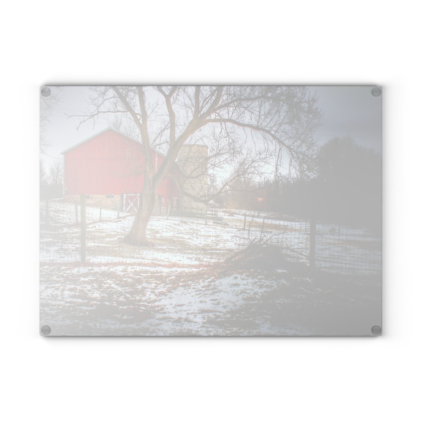 U R There Photography LeValley Road Red and Silo Rustic Farmhouse Tempered-Glass Cutting Board