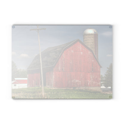 U R There Photography Hollenbeck Road Red II Rustic Farmhouse Tempered-Glass Cutting Board